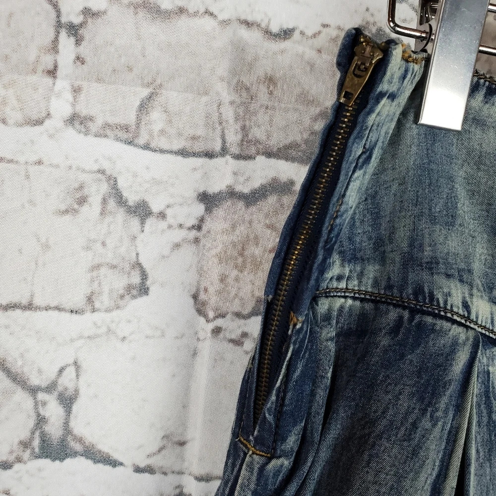 Vintage Denim A Line Skirt Stonewash  Pleats Embroidered Size Small Twee - Picture 9 of 11
